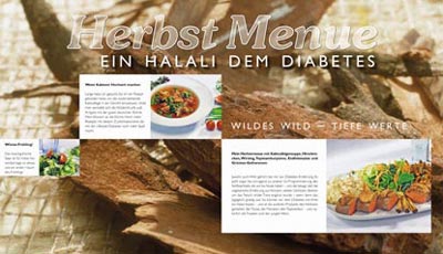 Reifer Herbst: Menü mit Kaktusfeigensuppe, Endiviensalat, Rehrücken mit Zimt-Walnußkruste, Topinamburpüree und Grüntee-Gefrorenem